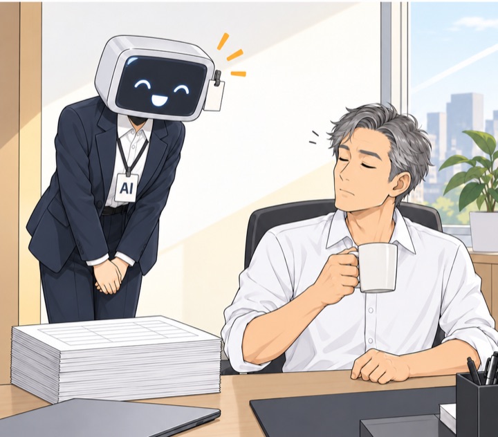 오늘 아침. AI 신입이 해맑은 화면으로 두 손을 모으고 깍듯이 인사한다. 리더는 머그컵을 든 채 눈을 깜빡인다.